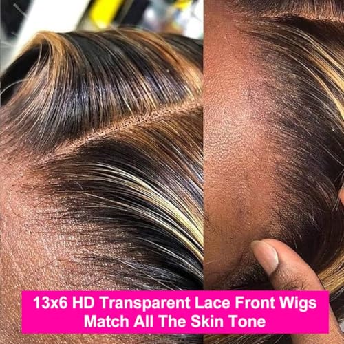 22 Inch Highlight Ombre Deep Wave Honey Blonde Lace Front Wigs Human Hair Pre Plucked 13X6 Transparent HD Lace Front Wigs Human Hair for Women 180% Density Curly Wig Blonde Wig