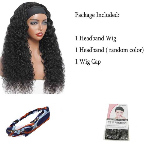 Headband Wig Human Hair Kinky Curly 26 inch None Lace Front Wig Human Hair Machine Made Wigs Glueless Curly Hair Headband Half Wigs for Black Women Human Hair Natural Color