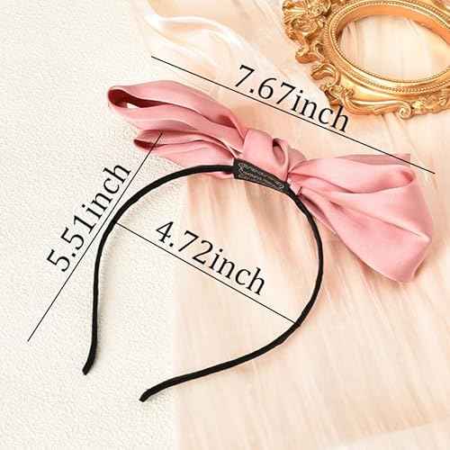 Pink Knotted Bow Headband for Women - Non-Slip Bowknot Hair Band with Big Bows for Girls, Cosplay, and Costume Headwear
