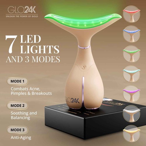 GLO24K 7 Color Beauty Device – Triple LED Action & Vibration Technology Facial and Neck Massager