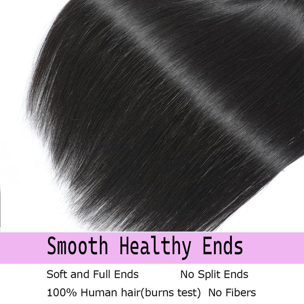 12A Brazilian Straight Bundles Human Hair 18 20 22 Inch, 100% Unprocessed Virgin Human Hair Bundles Straight, Sew In Hair Extensions Quick Weave 3 Glossy Hair Bundles, 300g/Pack Natural Black Color