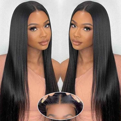 ZIYGBK 24 Inch 5x5 HD Lace Closure Wigs Human Hair Straight Wear and Go Glueless Wigs Human Hair Pre Plucked Pre Cut 200% Density Straight Lace Front Wigs Human Hair For Women