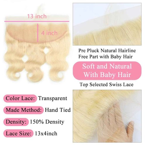 613 Frontal Human Hair BodyWave Blonde Frontal 13x4 Transparent HD Lace with Baby Hair Brazilian Remy Hair Pre Plucked 613 Closure Ear To Ear for Women 18 Inch