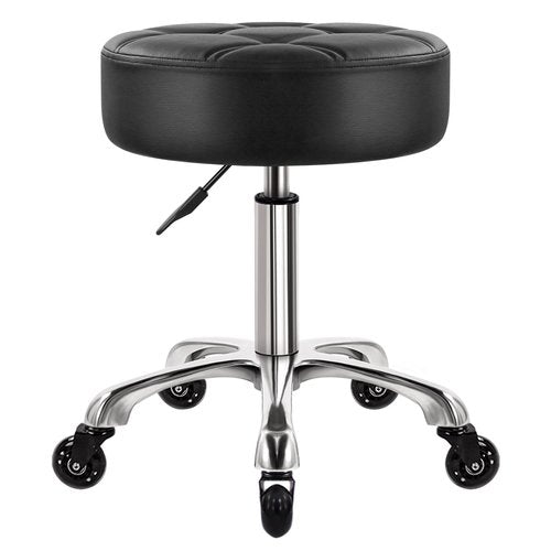 WKWKER Heavy Duty Rolling Stool with Wheels Hydraulic Swivel Adjustable Rolling Stool Ergonomic Thick Leather Round Seat Stool Chair for Kitchen Drafting Lab Office Salon Message Stool – Black