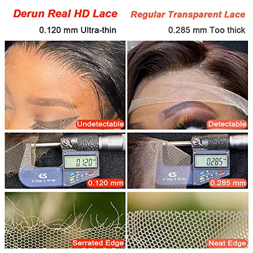 Derun 5x5 Real HD Lace Closure Wigs Human Hair 180% Density Invisible Swiss Lace Front Body Wave Pre-plucked with Baby Hair Wig for Women (30 Inch, 5¡¿5 BW)