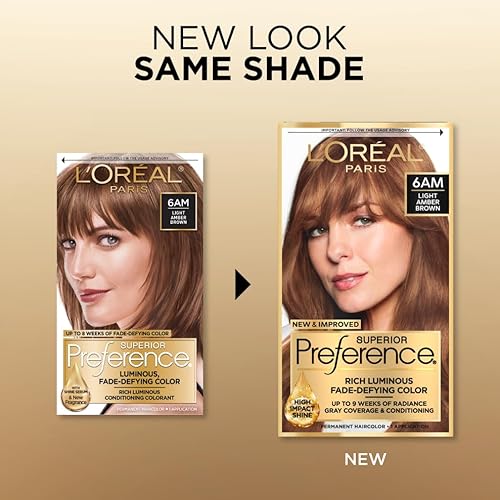 L'Oreal Paris Superior Preference Fade-Defying + Shine Permanent Hair Color, 6AM Light Amber Brown, Pack of 1, Hair Dye