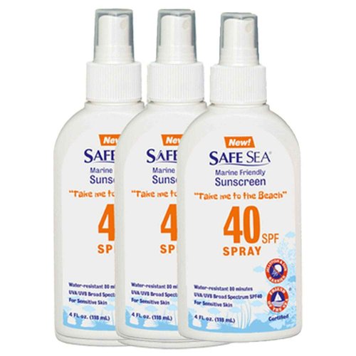 Safe Sea Jellyfish Sting-Blocking Sunscreen, SPF 40 Spray 4 Fl oz, Waterproof, Biodegradable, Coral Reef-Safe – Body and Face Sunscreen, Anti-Jellyfish and Sea-Lice sting protection (3 pack)