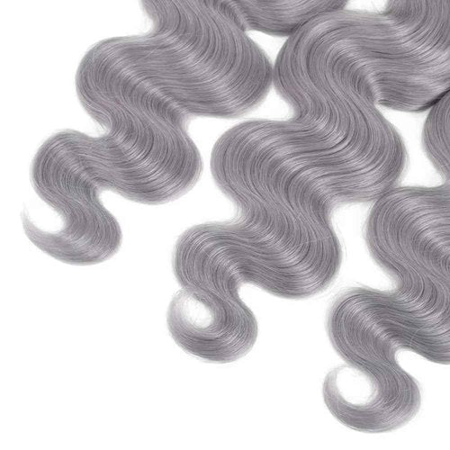 Cklikeb Human Hair Bundles Grey Color Body Wave Bundles Human Hair Unprocessed Brazilian Virgin 3 Bundles Quick Weave Human Hair Extensions (Grey Body Wave, 26 28 30)