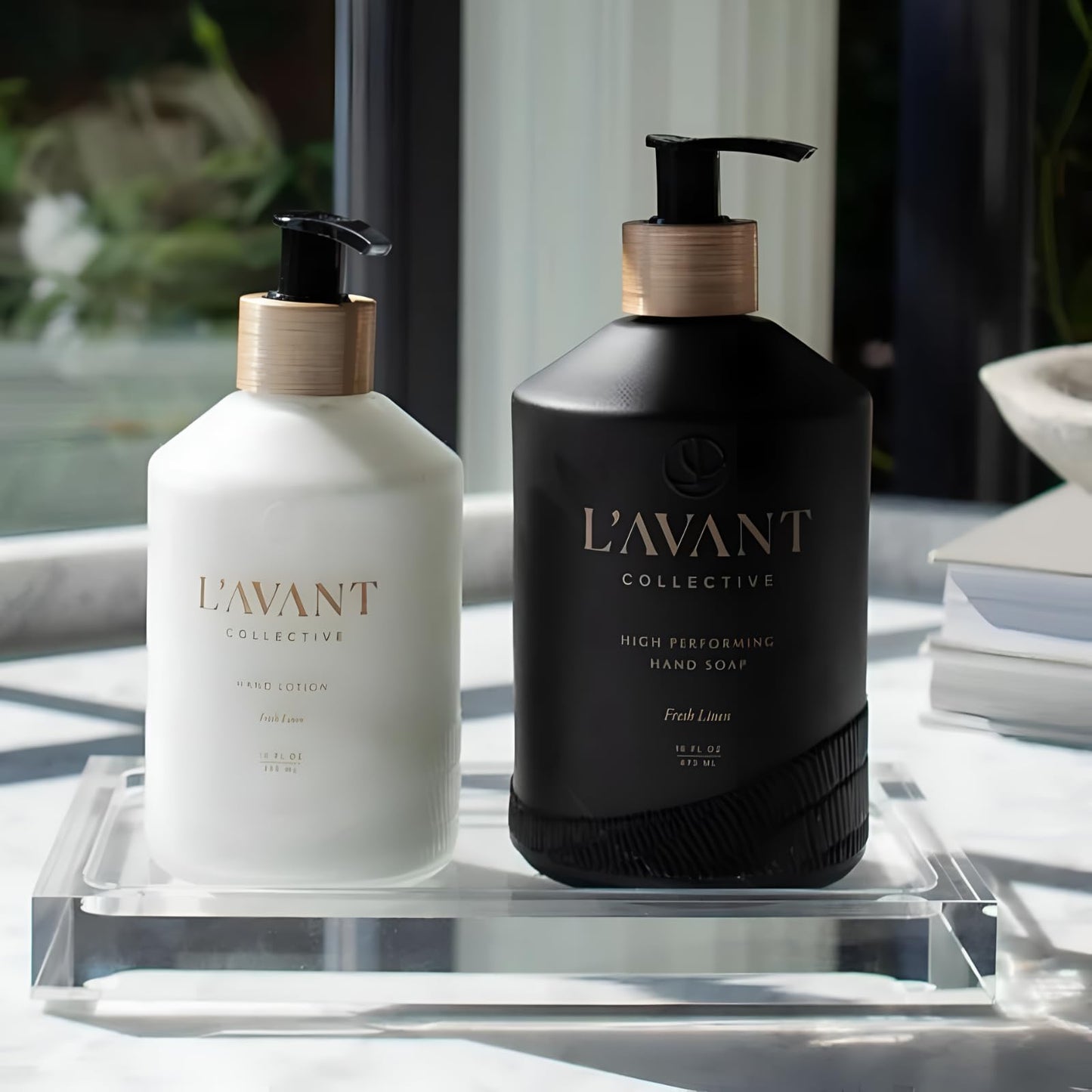 L'AVANT Collective Hand Lotion & Hand Soap Bundle Fresh Linen | High Performing Formula Luxurious Ingredients for Soft & Smooth Hands | 2 Glass Bottles Kitchen Accessories Home Decor Hostess Gifts