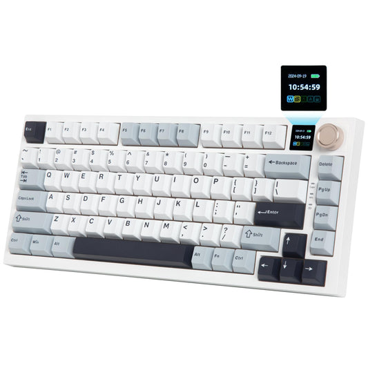 75% Wireless Mechanical Gaming Keyboard, Creamy Sound, Hot Swappable, Pre-lubed Linear Switches, Gasket Structure, Multimedia Display, RGB Backlit, 2.4GHz/USB/BT5.0, Custom Keyboard for Win/Mac
