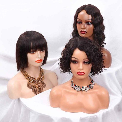 Realistic Female Mannequin Head with Shoulders for Display - Manikin Head with Shoulder for Wig/Jewelry/Makeup/Hat/Sunglass Display (Dark Brown)