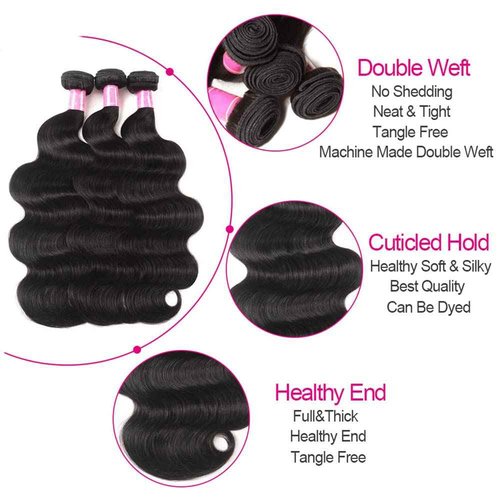 Body Wave Bundles with Closure for Black Women(10 12 14+10)100% Unprocessed Brazilian Body Wave Human Hair 3 Bundles with 4X4 Lace Closure Free Part Natural Color