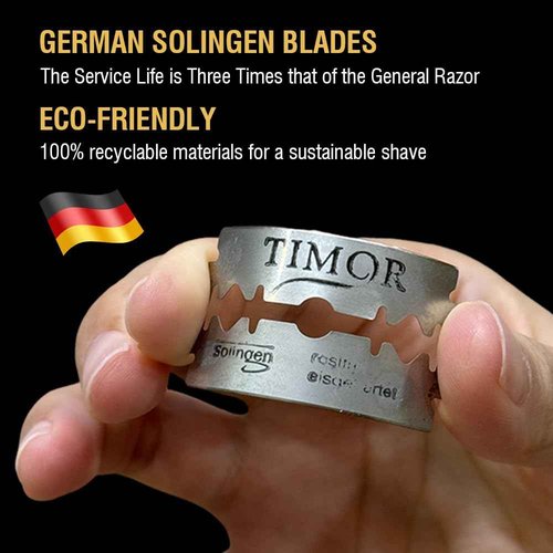 Full Brass Adjustable Safety Razor for Men | Butterfly Open & Long Handle | with 10 German Solingen Blades