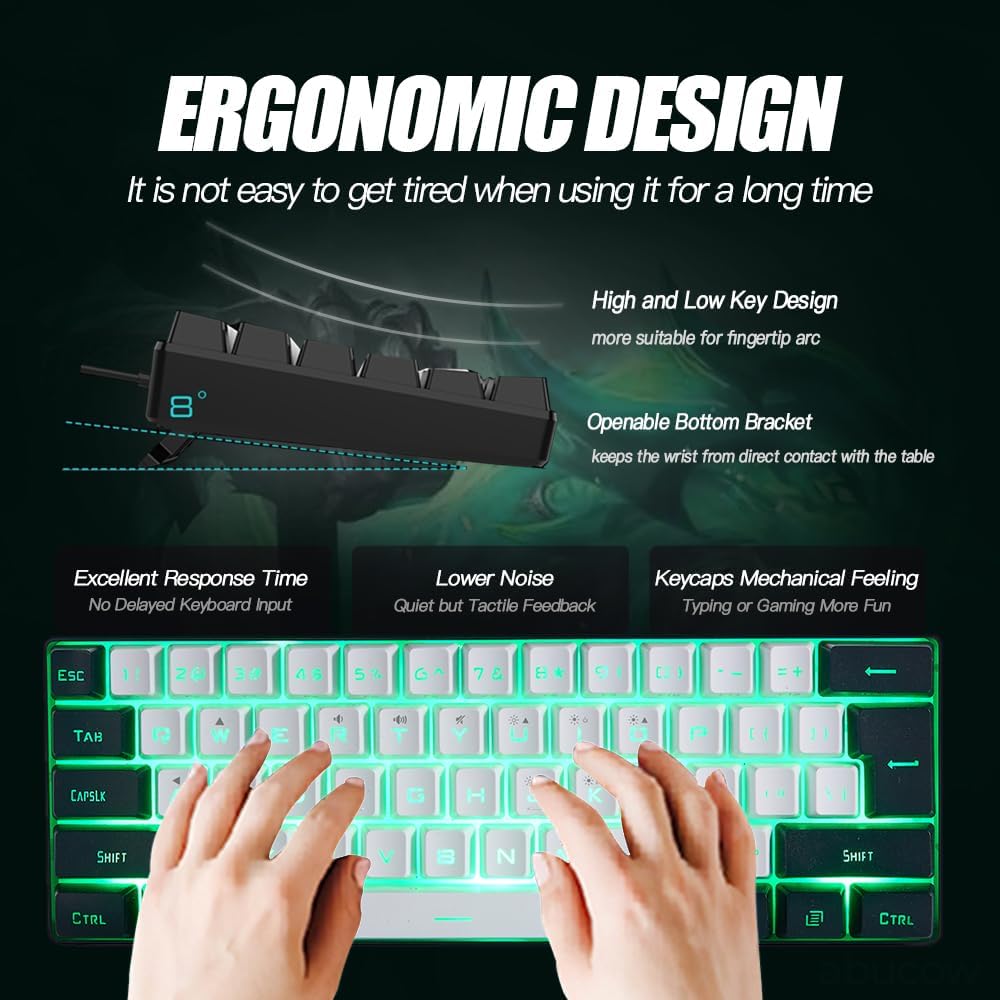 abucow Gaming Keyboard Minimalist Portable Wired Ultra-Compact Mini Imitation 61 Keys RGB Backlit Keyboard (Black)