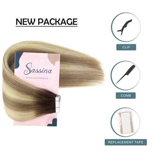 Sassina Tape in Hair Extensions Rooted Brown to Blonde 20 Inch Remy Human Hair 50 Gram Soft Invisible Seamless Skin Weft Human Hair 20 Pcs #R3/8-613