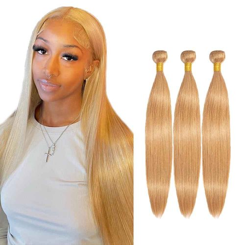 #27 Blonde Bundles Human Hair Straight Bundles 34 34 34 Inch 3 Bundle Unprocessed Brazilian Virgin Hair Honey Blonde Straight Human Hair Extensions 50 Gram Per Bundle