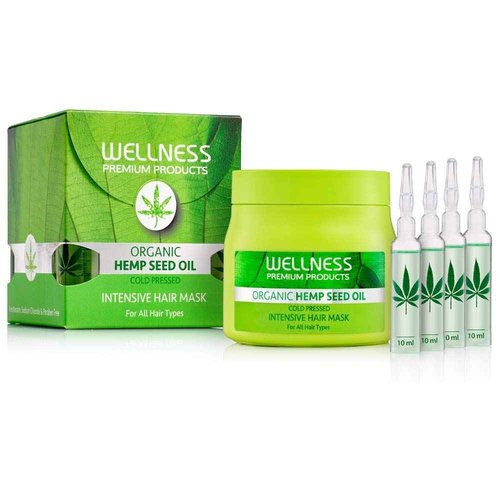 WELLNESS PREMIUM PRODUCTS Hemp Seed Oil Hair Mask - Cold Pressed Organic Hemp Oil, 500ml/16.9oz