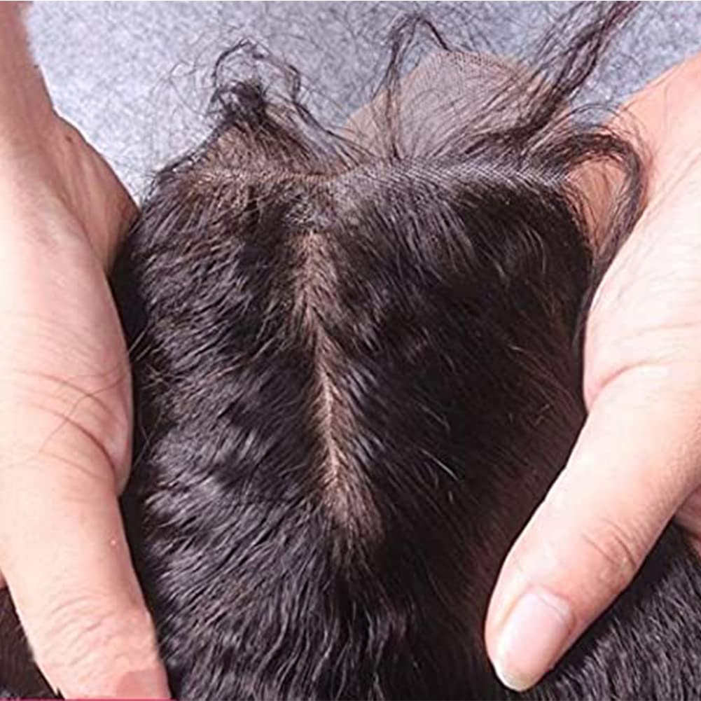 Nicewig Silk Base Top Closure Yaki Straight Bleached Hidden Knots Free Part 4x4 Fake Scalp Lace Closure With Baby Hair Unprocessed Virgin Kinky Straight Human Hair Closure 10" inch