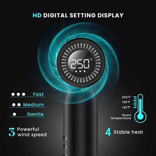 Prastiny Hair Dryer with Diffuser: Professional High Speed Quiet Ionic Blow Dryer - Intelligent Heat Control - Lightweight Portable Travel & Home for Women & Stylists Frizz Free Styling SGS Certified