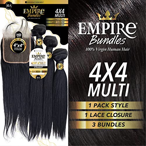 Sensationnel Empire bundles multi - straight with 4x4 closure 10a tangle shed free human hair for weaving and sew in styles (14 16 18 Inch, NATURAL)
