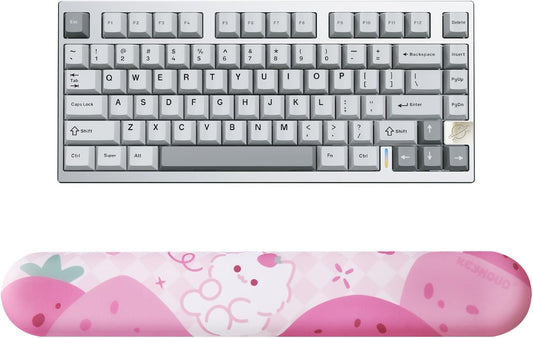 YUNZII AL75 75% Gaming Keyboard(Blue Grey Switch,Silver) Keyboard Wrist Rest (Pink)