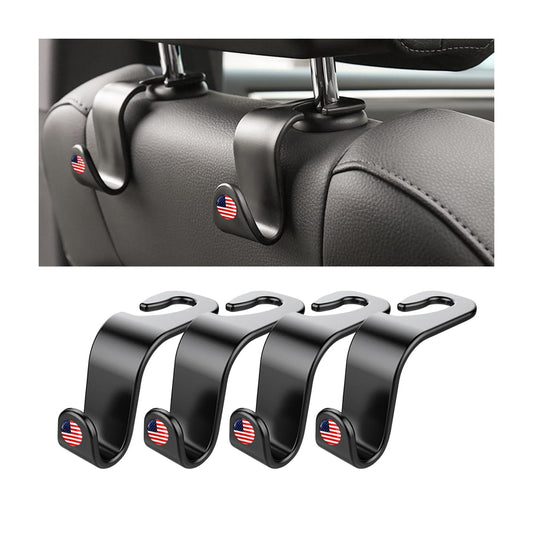 4PCS Car Seat Headrest Hooks, Auto Back Seat Hanger Holder, Durable Stylish Vehicle Organizer Universal Car Interior Accessories, Storage Hooks for Purses, Bags, Clothes, Hats (Black/Red Flag)