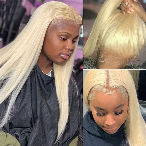613 Blonde Human Hair Bundles with Closure 100% Brazilian Virgin Straight Bundles with 4x4 Lace Closure 613 Platinum 3 Straight Bundles Human Hair Weave with 4x4 Lace Closure (12 14 16+10)