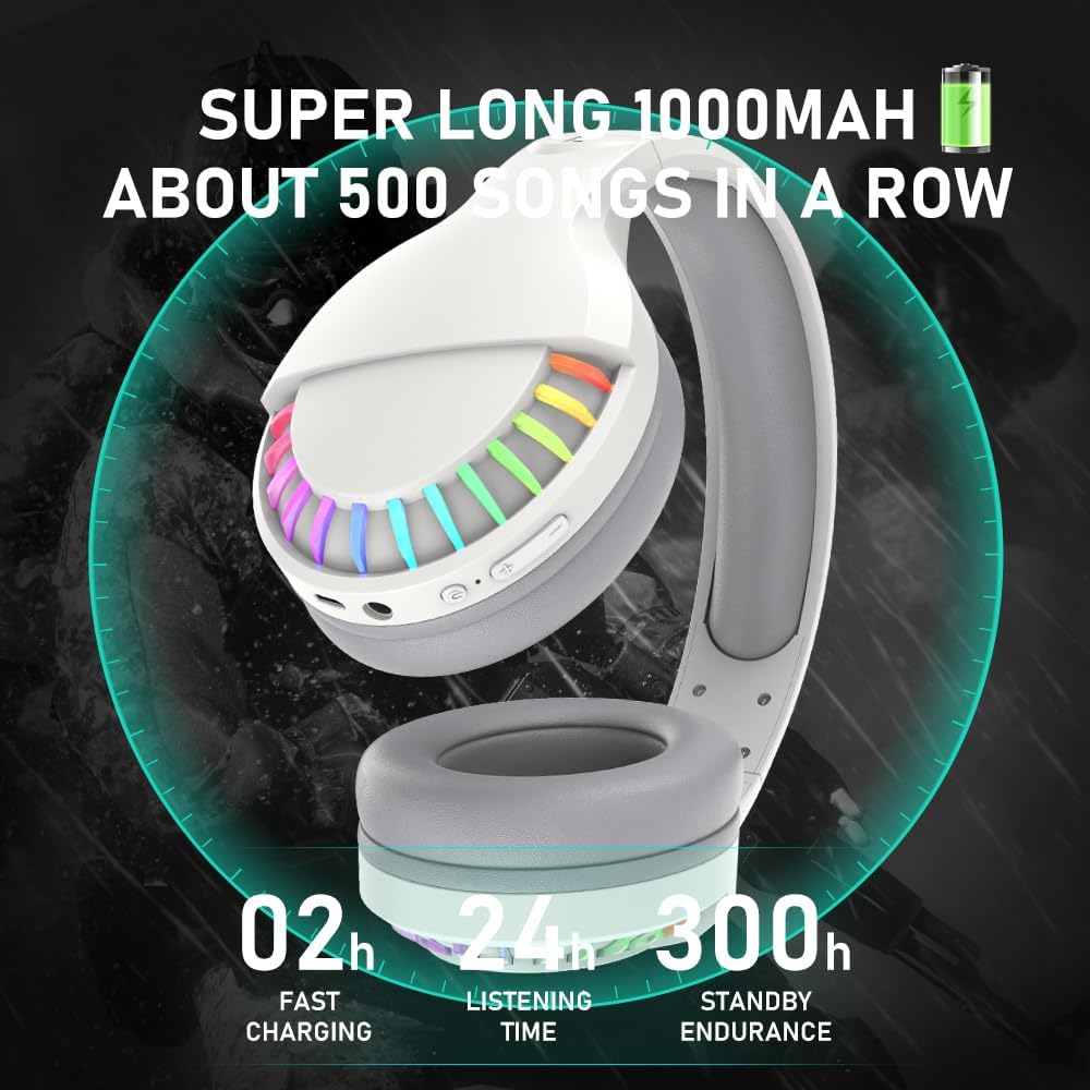 ZIYOU LANG L80 Wireless Gaming Headset Ultralight Over Ear with 2.4Ghz USB C&A Dongle/Bluetooth 5.3/3.5mm Wired Detachable Mic Stereo Sound 600mAh Battery for PC Mac PS4 PS5 Switch Win Gamer(White)