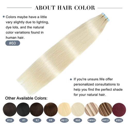 Seamless Invisible Leather Knitted Hair Extensions Pu Leather Knitted 100% Human Hair 24 Inches # 60 Platinum Blonde Hair 50g 20 Pieces