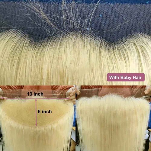 MSTOXIC 613 Frontal Straight 13x6 Transparent HD Lace Frontal Closure 12A Brazilian Virgin Remy Hair Free Part Ear to Ear Blonde Frontal Human Hair For Women Pre Plucked With Baby Hair 150% 14 Inch