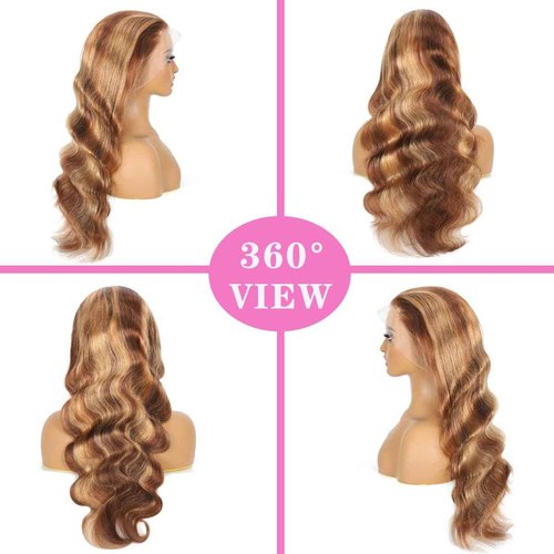 Atilck 360 Lace Front Wigs Human Hair Full Lace Human hair Wigs Ombre Lace Frontal 180 Density 4/27 Colored Honey Blonde 360 HD Transparent Wigs for Black Women (20 Inch)
