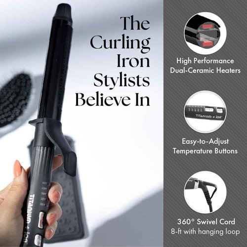 Olivia Garden Titanium + Ion High Performance Professional Curling Iron - Dual Voltage, Snag-Free Styling - Fast Heat Up to 455°F with Heat Resistant Heat Mat/Pouch