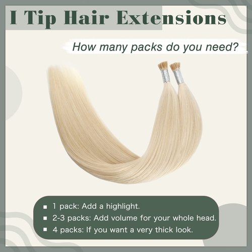 Sixstarhair Blonde I Tip Hair Extensions - Real Human Hair, Ash Blonde, Silky Straight Keratin, 22 Inch, 50g, 50 Strands