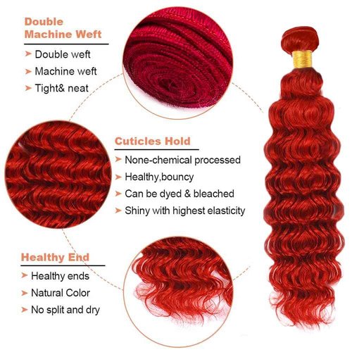 Red Human Hair Bundles Deep Wave Bundles 34 34 34 Inch Unprocessed Brazilian Virgin Remy Hair Wine Red 3 Bundle Burgundy Deep Wave Human Hair Extensions 50 Gram Per Bundle