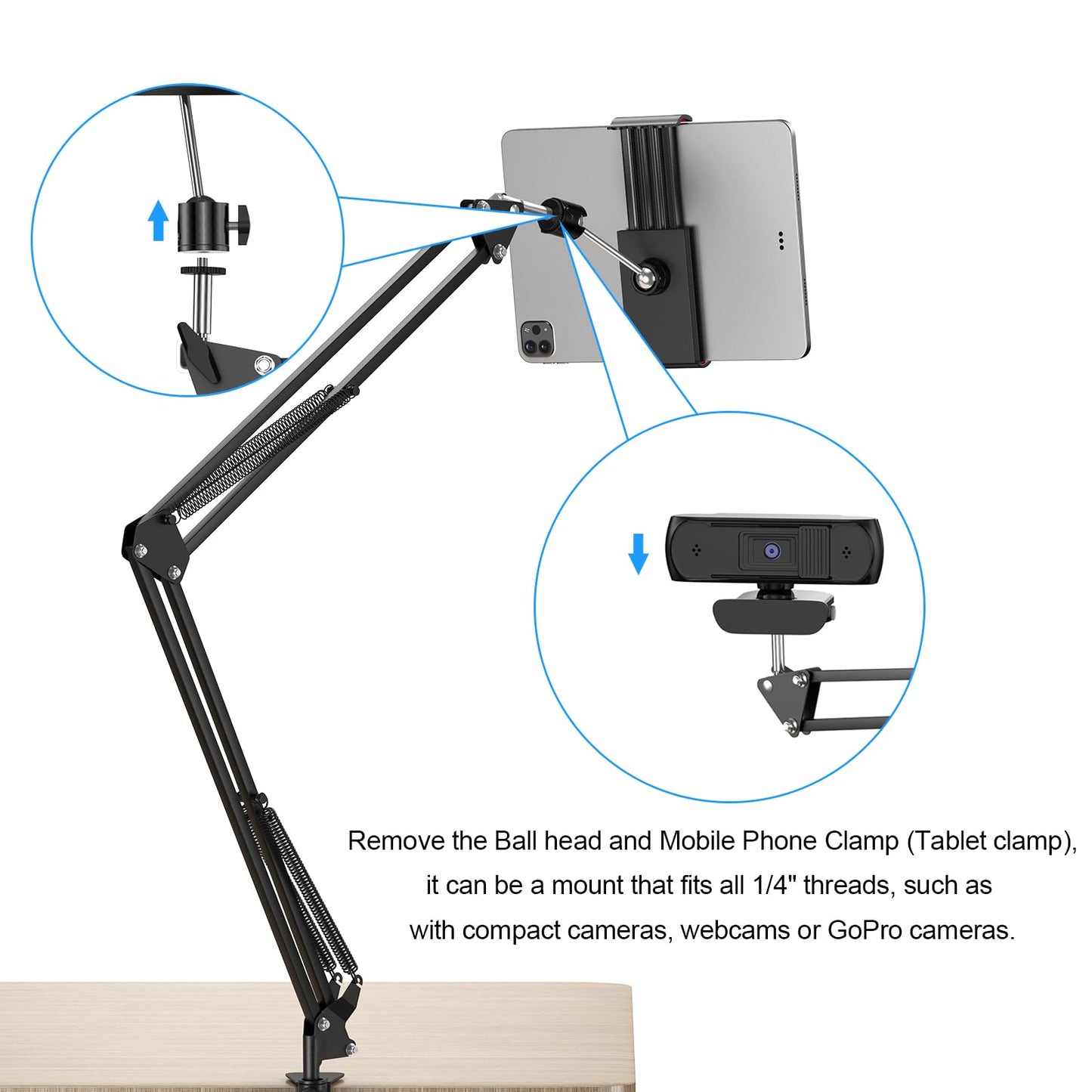 ANIVIA Articulating Arm Phone Mount, Adjustable Arm Webcam, Phone Holder for Streaming, Baking, Crafting, Compatible with 4.3-6.7 inch Devices