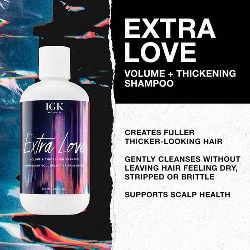 IGK EXTRA LOVE Volume & Thickening Shampoo Liter| Lightweight + Supports Scalp + Balance Oil | Vegan + Cruelty Free | 33.8 Oz