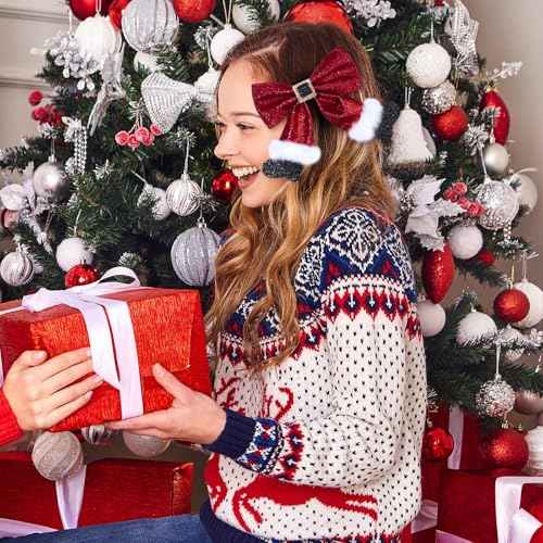 2Pcs Sparkly Sequin Big Hair Bow Clip, Red Hair Bow Hairpin, Glitter Christmas Bows Barrettes - Christmas Hair Accessories for Girls & Women Xmas Party Gifts