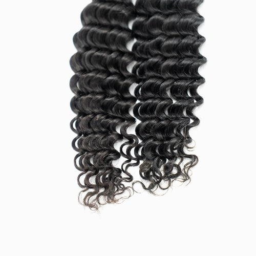 TIJRLGVBN Bulk Human Hair Deep Curly 3 Bundles (300g) - Boho Knotless & Box Braids 16 Inch Natural Black