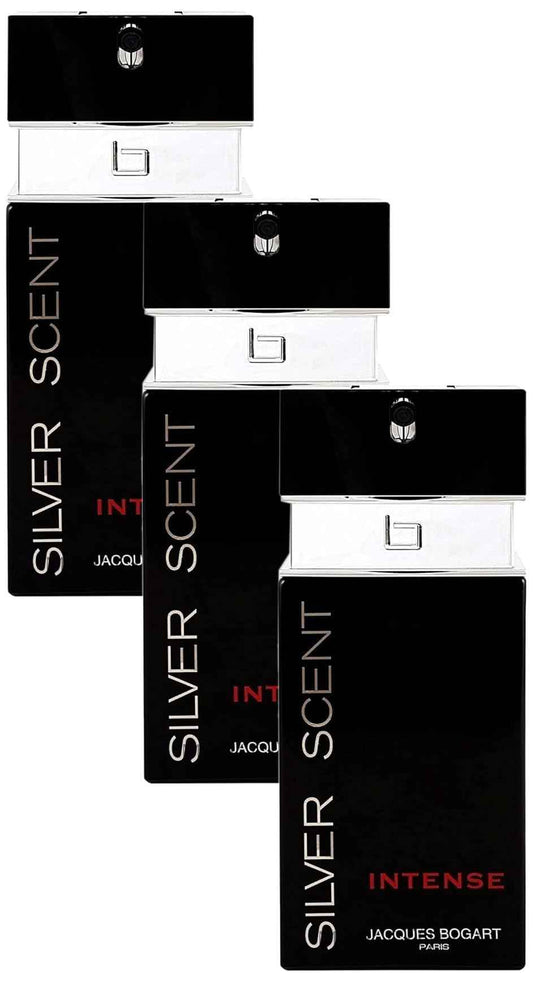 Jacques Bogart Silver Scent Intense Men Eau De Toilette Spray, 3.33 Ounce (Pack of 3)