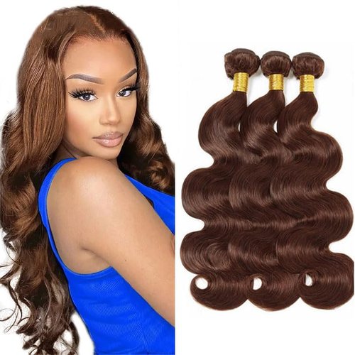 #4 Brown Bundles Human Hair Body Wave Bundles 28 30 32 Inch Human Hair Weave 3 Bundle Unprocessed Brazilian Virgin Hair Dark Brown Body Wave Human Hair Extensions 50 Grams/Bundle