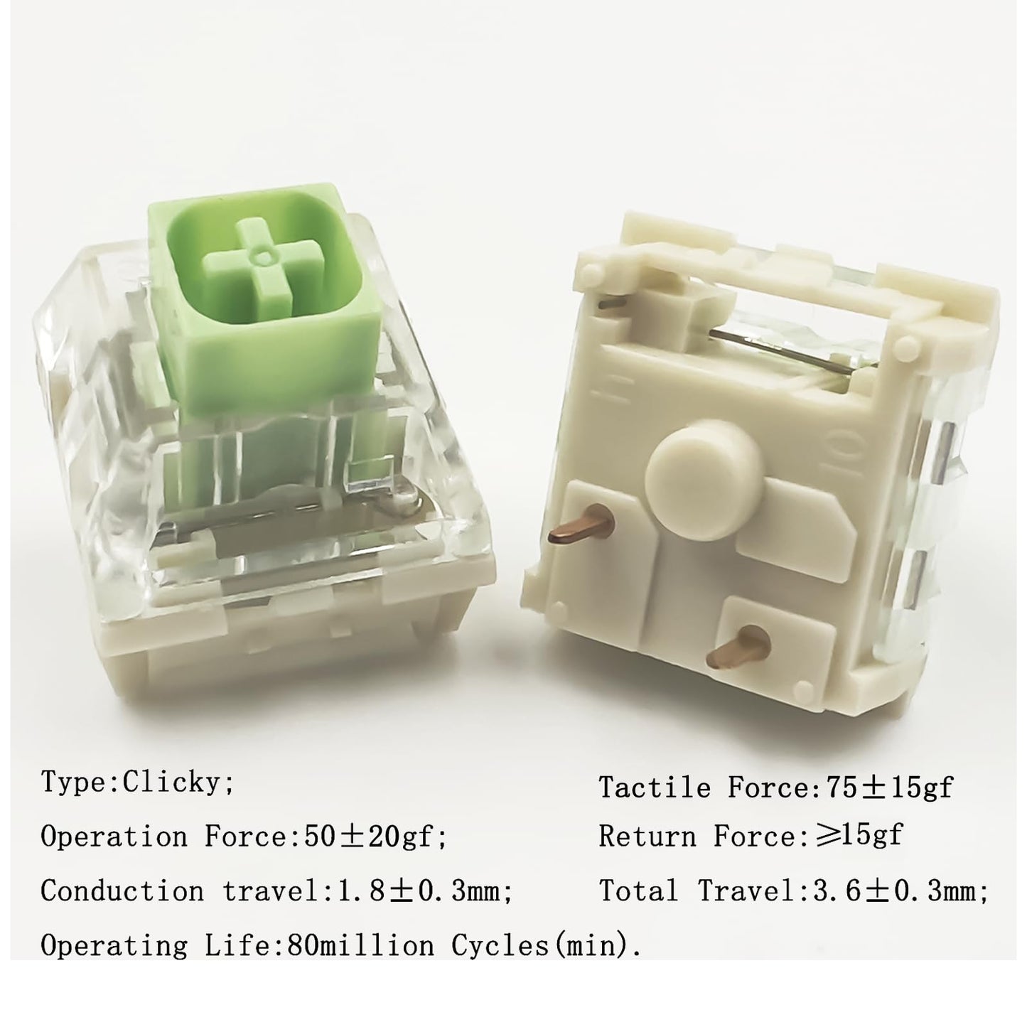 Zjmehty Kailh Box Jade Switches for Mechanical Gaming Keyboard,3-Pin 50gf Clicky/lubed/Dust&Waterproof Switches(72Pcs,Kailh Box Jade)