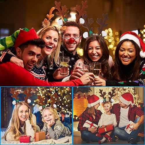 2Pcs Christmas Headband Antlers Reindeer Headband Antlers Hair Hoop Headpiece for Christmas Easter Halloween Party(Dark Brown Light Brown)