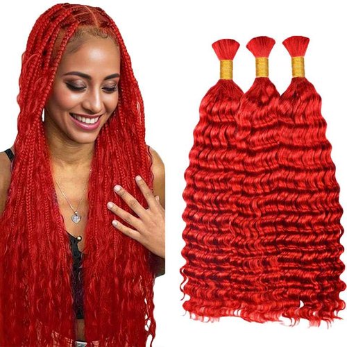 Red Braiding Hair Deep Wave Bulk Red Boho Human Hair for Braiding 22 22 22 Inch Deep Curly Burgundy Braiding Hair Bundles Human Hair Extensions