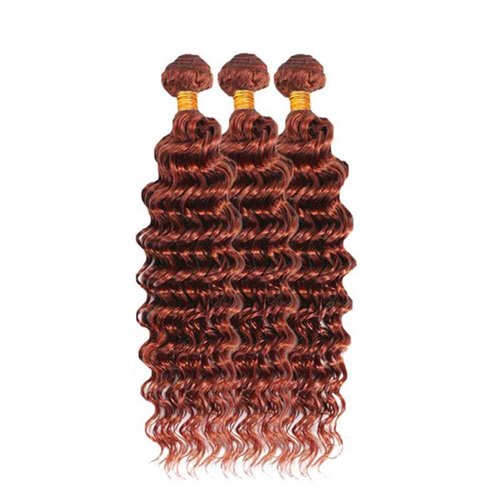 Copper Bundles Deep Wave Human Hair Extensions - 24, 26, 28 Inch - Reddish Brown - Peruvian Virgin Hair - 3 Bundles