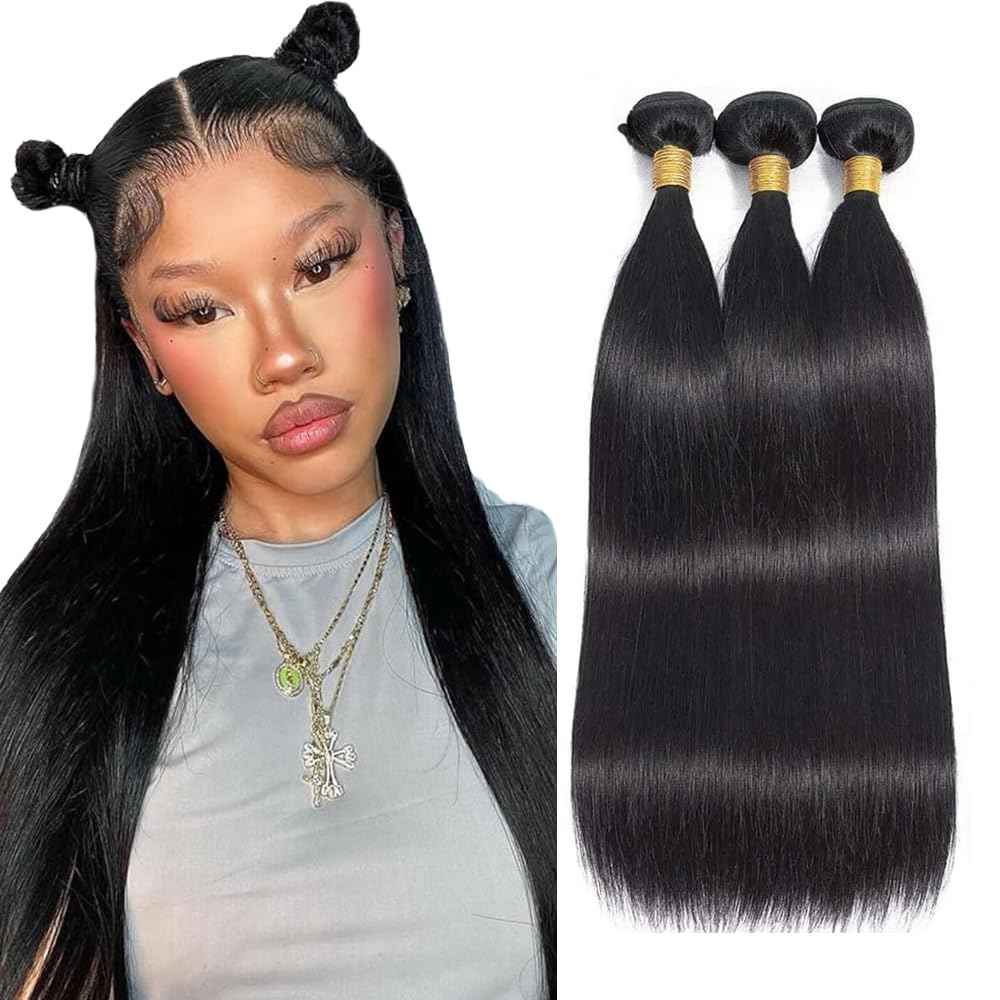 Human Hair Bundles Black Straight Bundles Human Hair 18 20 22 Inch Peruvian Virgin Mixed Length 1B Straight Bundle Hair Extensions