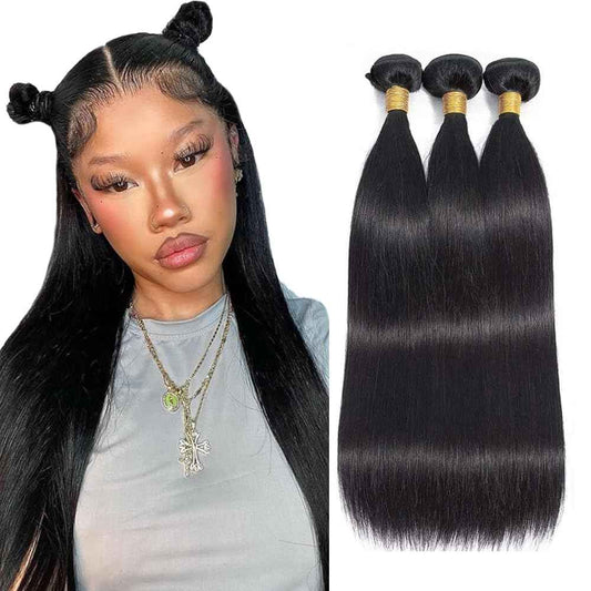 Human Hair Bundles Black Straight Bundles Human Hair 18 20 22 Inch Peruvian Virgin Mixed Length 1B Straight Bundle Hair Extensions
