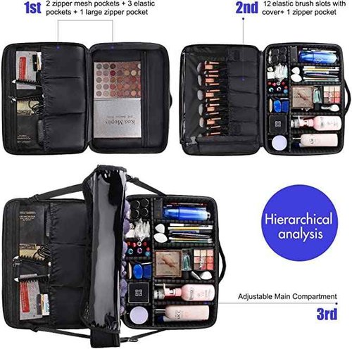 Relavel Large Makeup Organizer Profession Makeup Bag Extra Large Makeup Case with Adjustable Dividers, Adjustable Angle Fixed Belt and Shoulder Strap