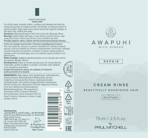 Awapuhi Wild Ginger by Paul Mitchell Cream Rinse, Detangles + Repairs, For Dry, Damaged + Color-Treated Hair, 33.8 fl. oz.