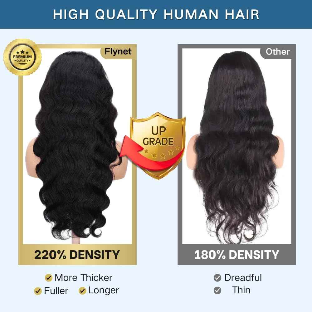 250 Density 30 Inch Body Wave Lace Front Wigs Human Hair, 13x6 HD Transparent Lace Front Wigs Human Hair Glueless Frontal Body Wave Wig for Women, Pre Plucked, Tangle Free, Average Cap, 30 Inch