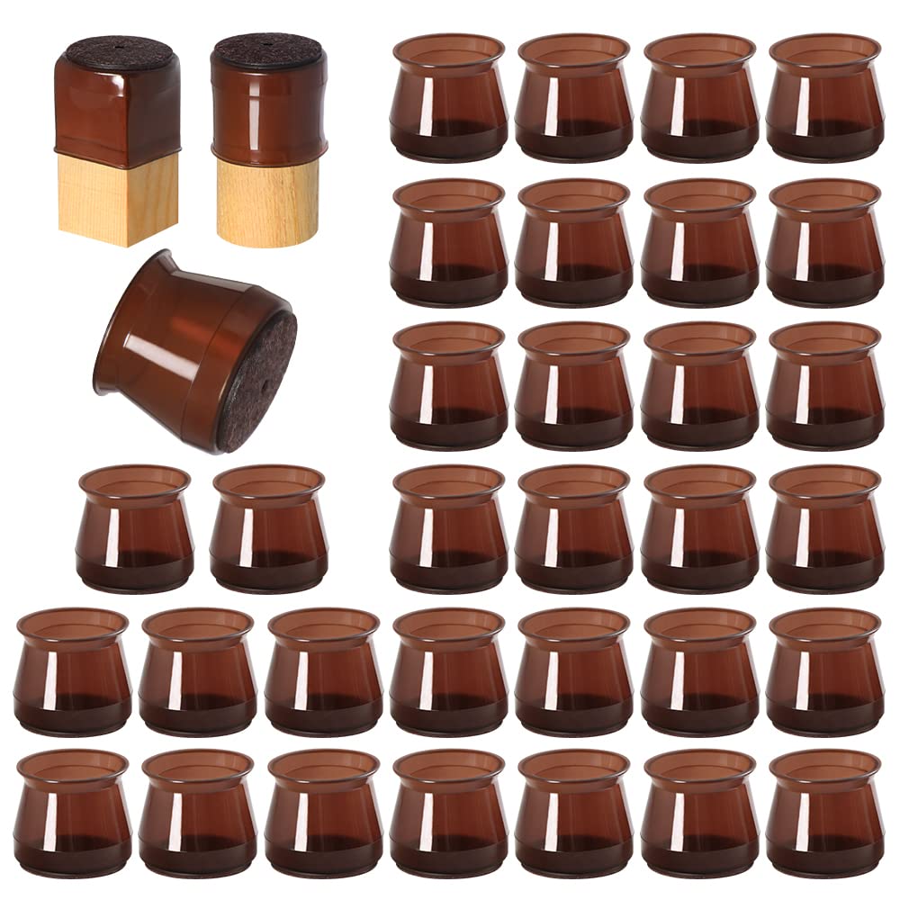 32 Pcs Silicone Chair Leg Floor Protectors for Hardwood Floors, Brown Felt Bottom Chair Leg Covers, Free Moving Table Leg Covers, Stool Leg Protectors Caps（Large fit : 1.3'' - 2''）
